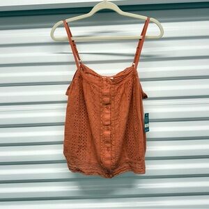 Lucky Brand Rust Eyelet Button Front Tank Top Boho Cotton Medium